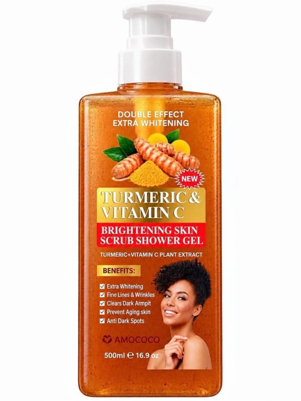 AMOCOCO Turmeric & Vitamin C Brightening Skin Scrub Shower Gel Body Wash Orange